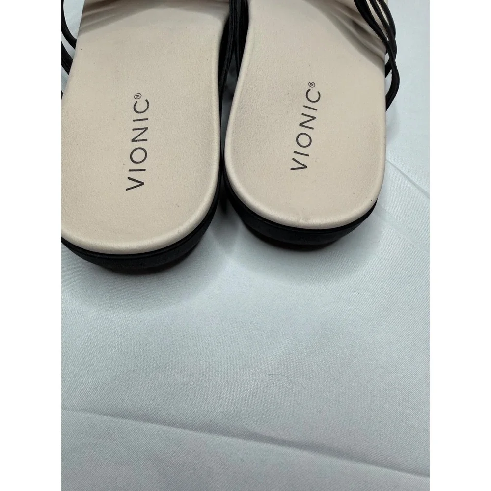 Vionic Alta Leather Comfort Thong Sandals Black Flip Flop Orthotic Women's 8.5
